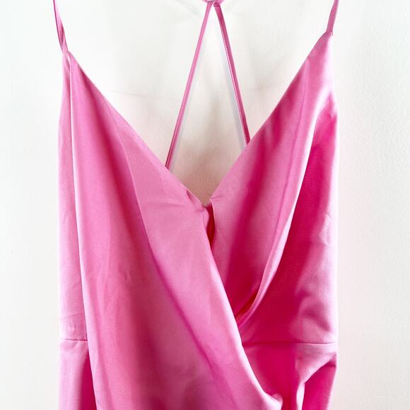 ASOS Design Draped Slit Strappy Low Back Satin Midi Dress Pink 14 - Picture 12 of 16